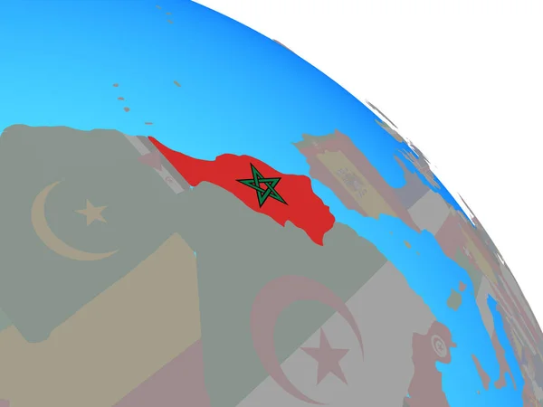 Maroc Avec Drapeau National Sur Simple Globe Politique Bleu Illustration — Photo