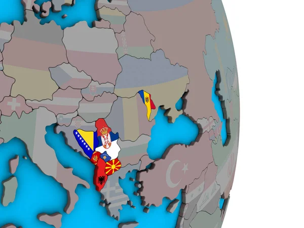Страны Cefta Встроенными Национальными Флагами Простом Политическом Глобусе Иллюстрация — стоковое фото