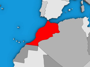 Fas mavi siyasi 3d dünya üzerinde. 3D çizim.