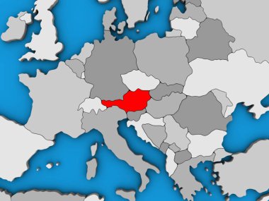 Avusturya mavi siyasi 3d dünya üzerinde. 3D çizim.