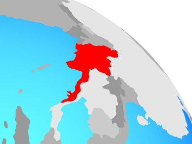 Myanmar basit mavi siyasi dünya üzerinde. 3D çizim.