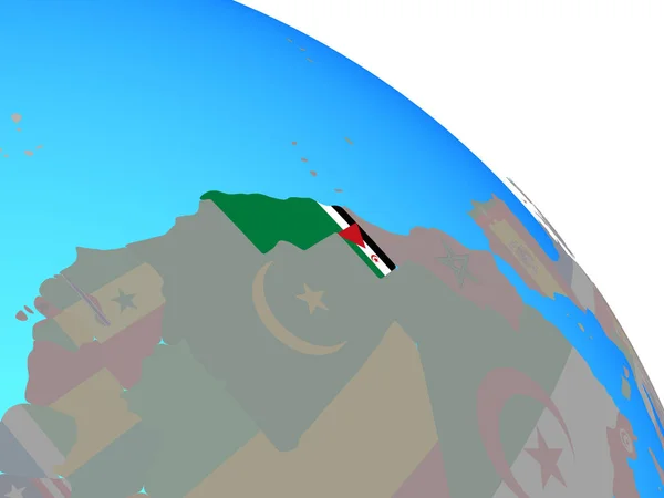 Nyugat Szahara Nemzeti Zászló Egyszerű Kék Politikai Földgömb Illusztráció — Stock Fotó