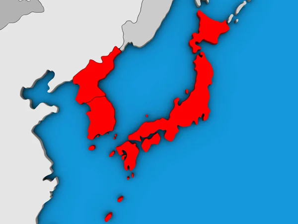 Японія Корея Синій Політичних Моделі Землі Ілюстрація — стокове фото