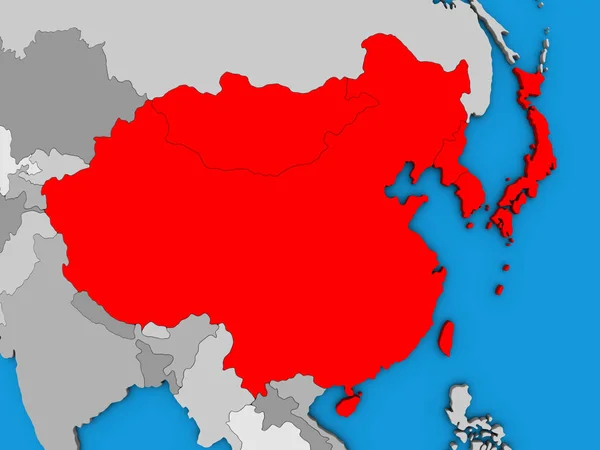 Asia Oriental Mundo Político Azul Ilustración —  Fotos de Stock