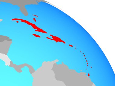 Karayipler basit mavi siyasi dünya üzerinde. 3D çizim.