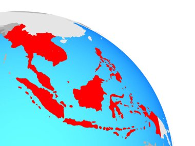 Güney Doğu Asya basit mavi siyasi dünya üzerinde. 3D çizim.