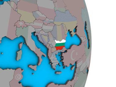 Bulgaristan ile basit siyasi 3d dünya üzerinde katıştırılmış ulusal bayrak. 3D çizim.