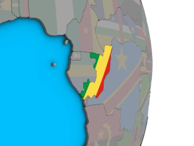 Kongo basit siyasi 3d dünya üzerinde katıştırılmış ulusal bayrak ile. 3D çizim.