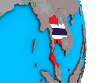 Basit siyasi 3d dünya üzerinde katıştırılmış ulusal bayrak ile Tayland. 3D çizim.