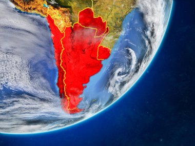 Southern Cone modeli bir ülke sınırları ve çok detaylı gezegenin yüzey ve bulutlar Dünya gezegeni. 3D çizim. Nasa tarafından döşenmiş bu görüntü unsurları.