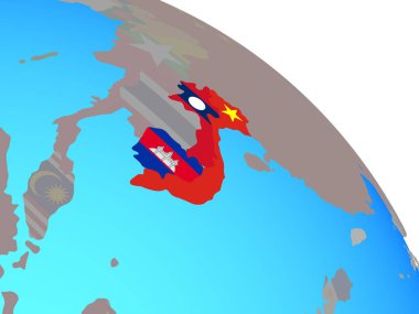 Basit mavi siyasi dünya Ulusal bayrakları ile Indochina. 3D çizim.