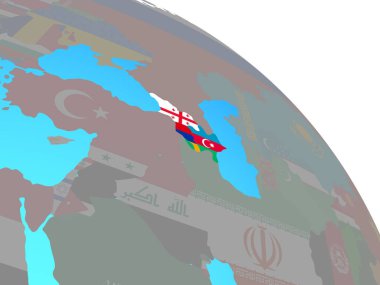 Basit mavi siyasi dünya Ulusal bayrakları ile Kafkasya. 3D çizim.