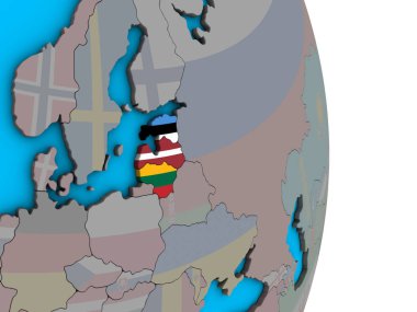 Baltık Devletleri basit siyasi 3d dünya üzerinde katıştırılmış ülke bayrakları ile. 3D çizim.