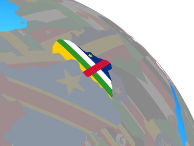 Orta Afrika Ulusal bayrağını basit mavi siyasi dünya ile. 3D çizim.