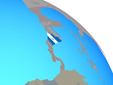 Nikaragua Ulusal bayrağını basit mavi siyasi dünya ile. 3D çizim.