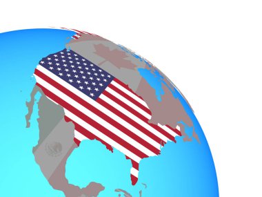 ABD Ulusal bayrağını basit mavi siyasi dünya ile. 3D çizim.