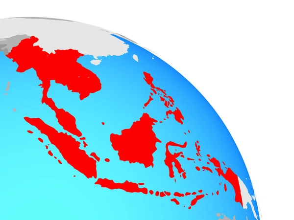 Південно Східній Азії Простий Синій Політичних Земної Кулі Ілюстрація — стокове фото