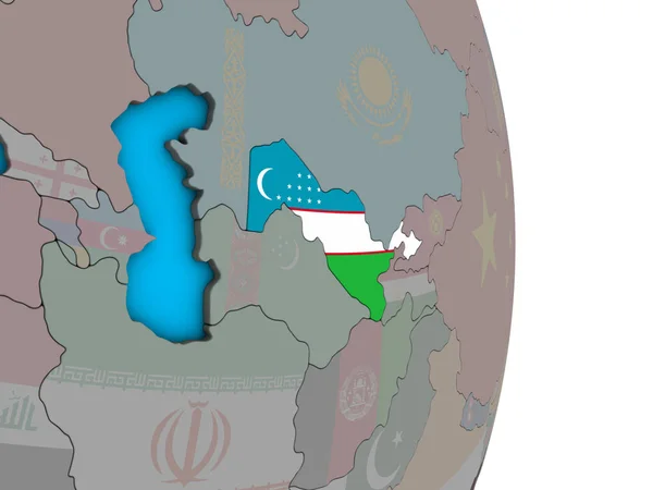 Uzbequistão Com Bandeira Nacional Embutida Simples Globo Político Ilustração — Fotografia de Stock