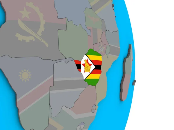 Zimbabue Con Bandera Nacional Incrustada Simple Globo Político Ilustración — Foto de Stock