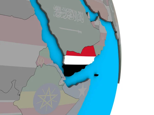 Yemen Embedded National Flag Simple Political Globe Illustration — Stock Photo, Image