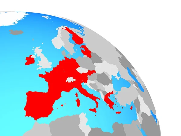 Страны Члены Еврозоны Простом Голубом Политическом Глобусе Иллюстрация — стоковое фото