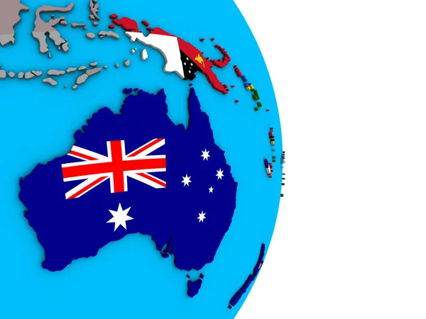 Australia Con Bandiere Nazionali Incorporate Semplice Globo Politico Illustrazione — Foto Stock