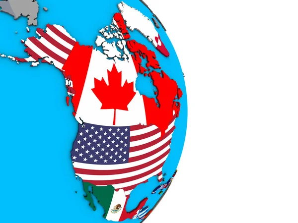 Amérique Nord Avec Des Drapeaux Nationaux Intégrés Sur Simple Globe — Photo