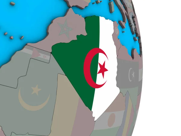 Algierii Osadzonych Flagi Narodowej Proste Globus Polityczny Ilustracja — Zdjęcie stockowe