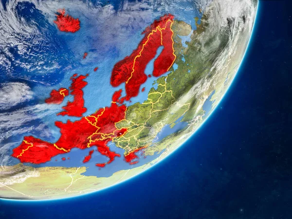 Europa Occidentale Sul Modello Del Pianeta Terra Con Confini Nazionali — Foto Stock