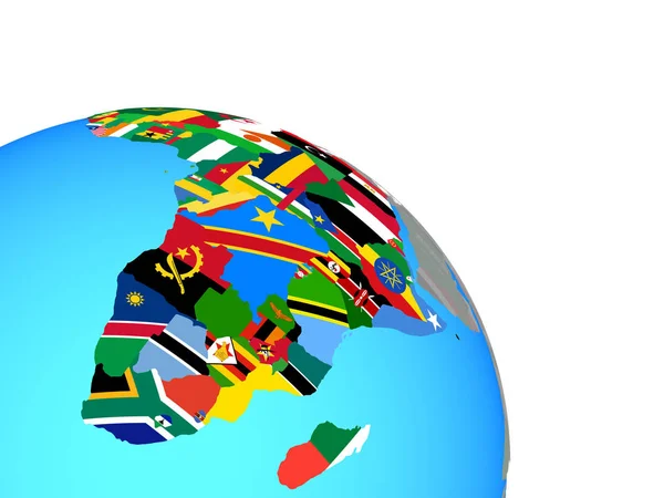 Africa Con Bandiere Nazionali Semplice Globo Politico Blu Illustrazione — Foto Stock