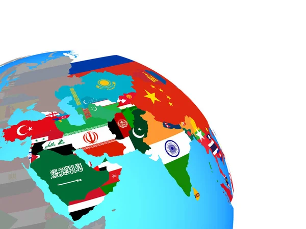 Asia Con Bandiere Nazionali Semplice Globo Politico Blu Illustrazione — Foto Stock