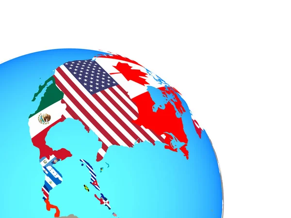 Nordamerika Med Nationsflaggor Enkla Blå Politiska Jordglob Illustration — Stockfoto