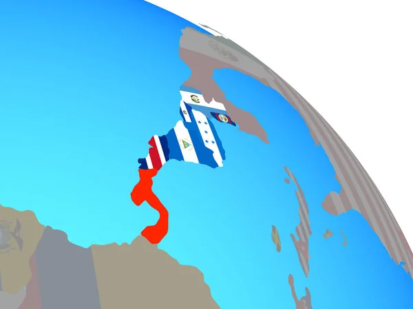 Mittelamerika Mit Nationalflaggen Auf Einem Einfachen Blauen Politischen Globus Illustration — Stockfoto