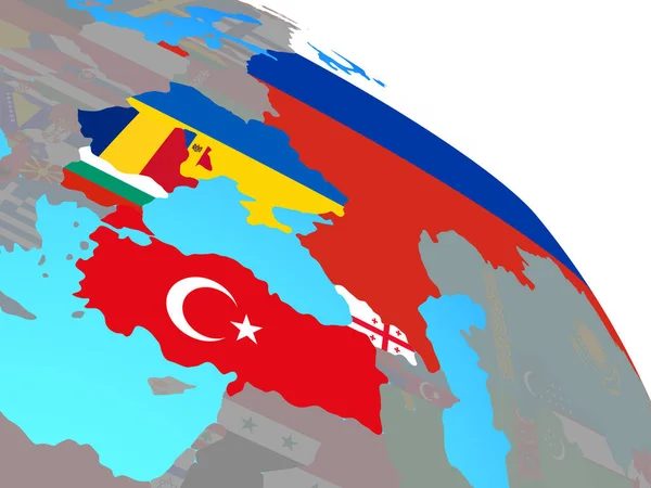 Region Morza Czarnego Flagi Narodowe Prosty Niebieski Globus Polityczny Ilustracja — Zdjęcie stockowe