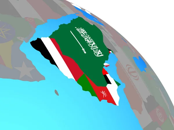 Arabia Con Bandiere Nazionali Semplice Globo Politico Blu Illustrazione — Foto Stock