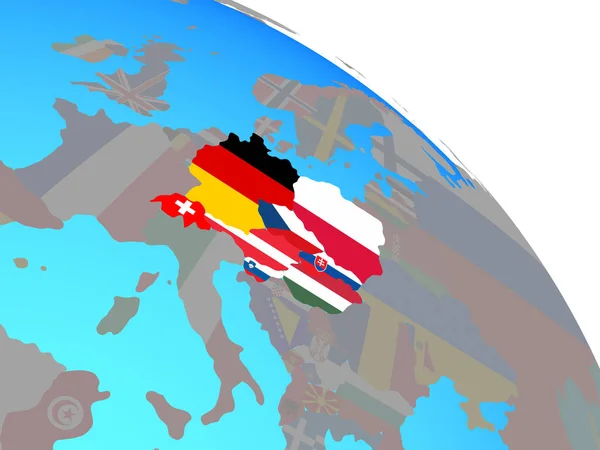 Centraleuropa Med Nationsflaggor Enkla Blå Politiska Jordglob Illustration — Stockfoto