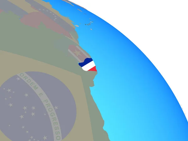 Guiana Francesa Com Bandeira Nacional Simples Globo Político Azul Ilustração — Fotografia de Stock