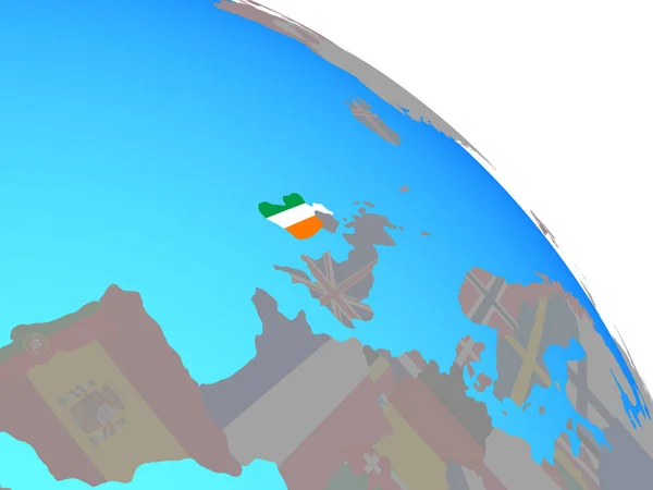 Irland Med Flagga Enkla Blå Politiska Jordglob Illustration — Stockfoto