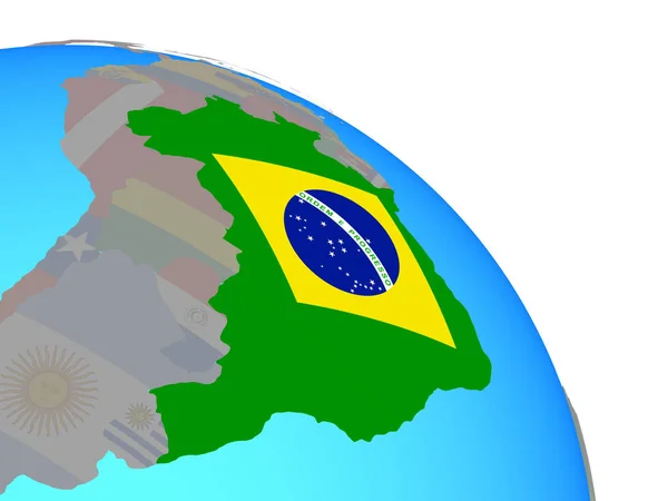 Brasil Con Bandera Nacional Simple Globo Político Azul Ilustración — Foto de Stock