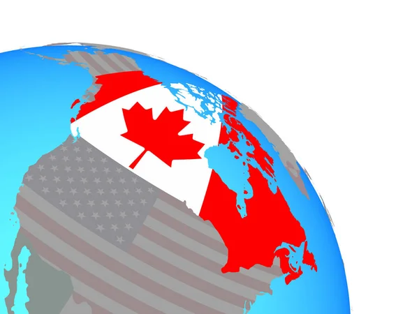 シンプルなブルーの政治世界の国旗とカナダ イラストレーション — ストック写真