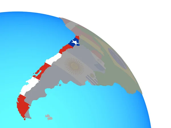 Chile Státní Vlajka Jednoduché Modré Politické Globe Obrázek — Stock fotografie