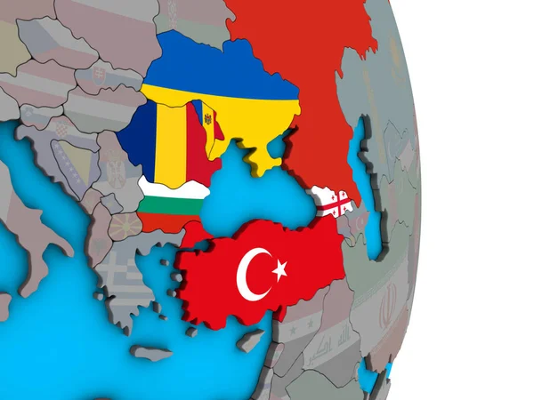 Regiunea Mării Negre Steaguri Naționale Încorporate Glob Politic Simplu Ilustrație — Fotografie, imagine de stoc