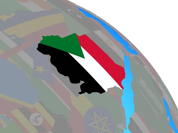 Sudán Con Bandera Nacional Simple Globo Político Azul Ilustración —  Fotos de Stock