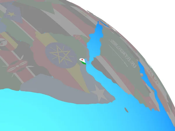Djibouti Med Flagga Enkla Blå Politiska Jordglob Illustration — Stockfoto