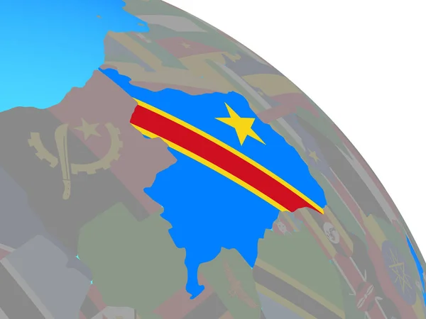 シンプルなブルーの政治世界の国旗とコンゴ共和国 イラストレーション — ストック写真