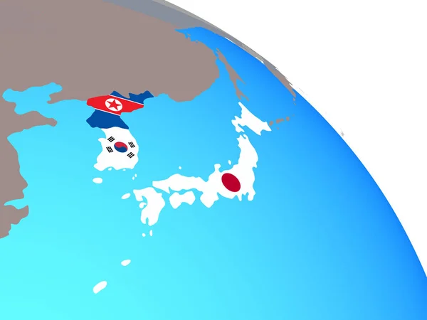 Japan Korea National Flags Simple Blue Political Globe Illustration — Stock Photo, Image