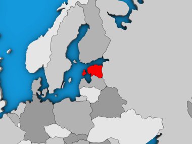 Estonya mavi siyasi 3d dünya üzerinde. 3D çizim.