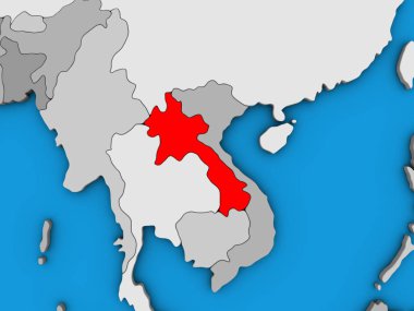 Laos mavi siyasi 3d dünya üzerinde. 3D çizim.