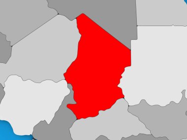 Chad mavi siyasi 3d dünya üzerinde. 3D çizim.