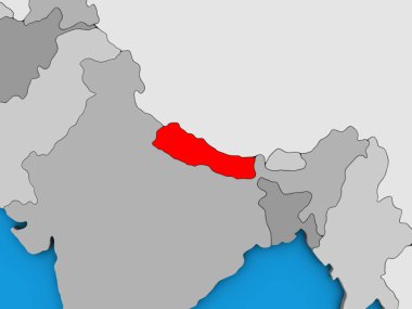 Nepal mavi siyasi 3d dünya üzerinde. 3D çizim.